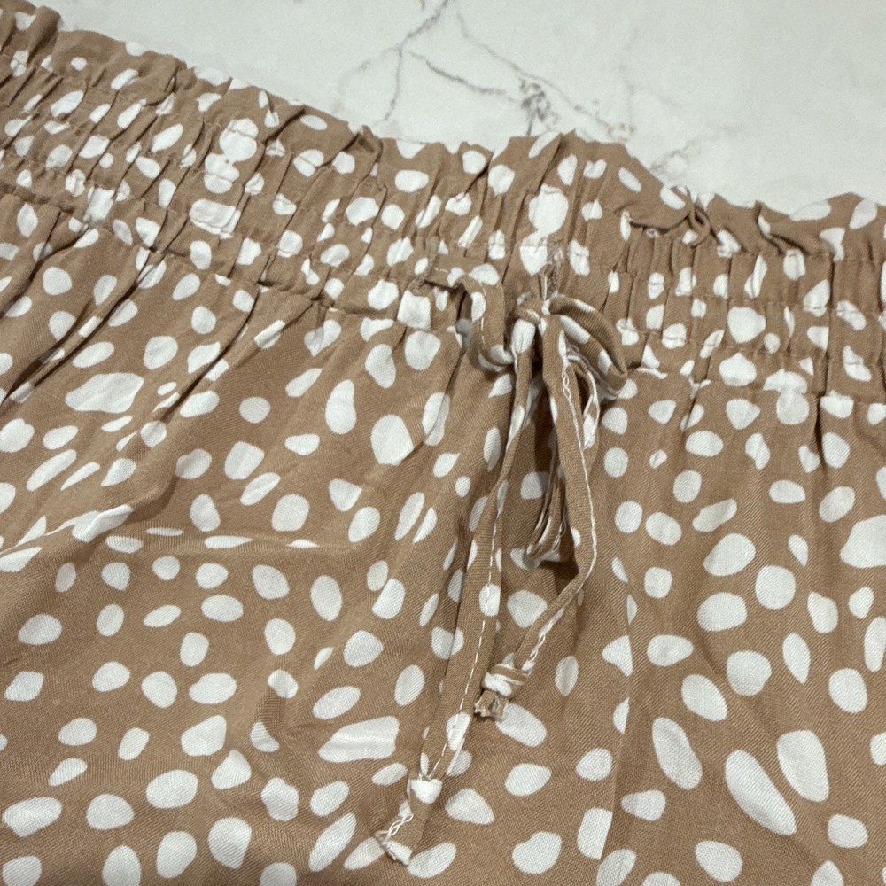 Ally Brown & White Animal Print Mini Skirt L Elastic Waist Drawstring Ruffle - Picture 4 of 7